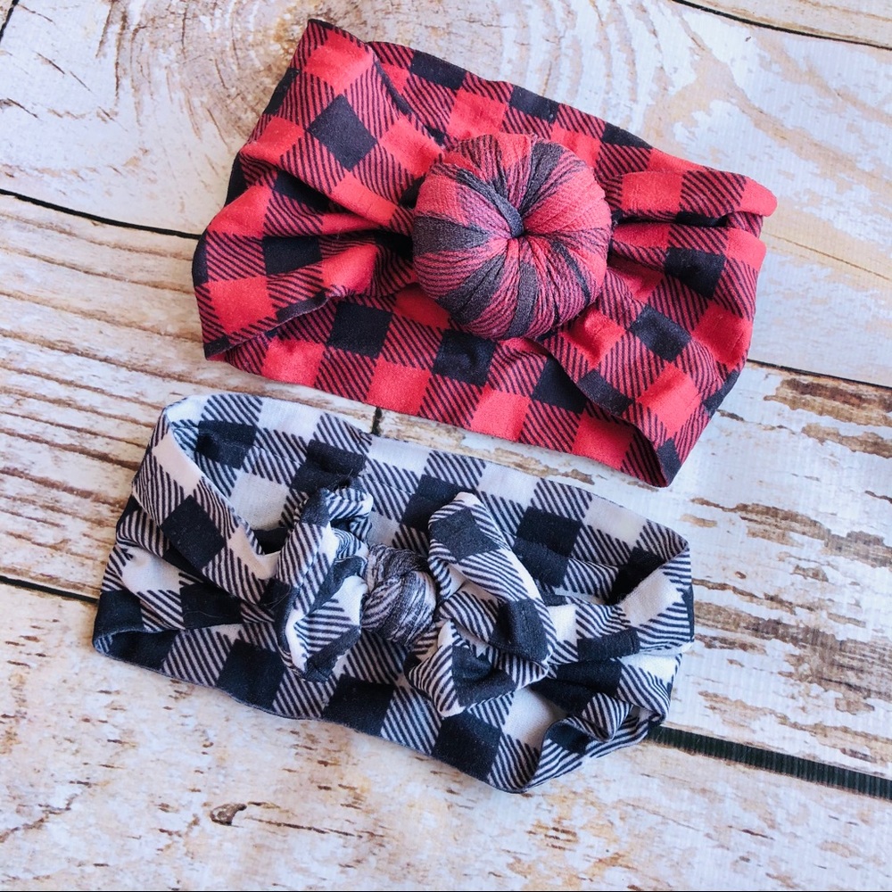 Buffalo Check Nylon Headband Set - 0-12M